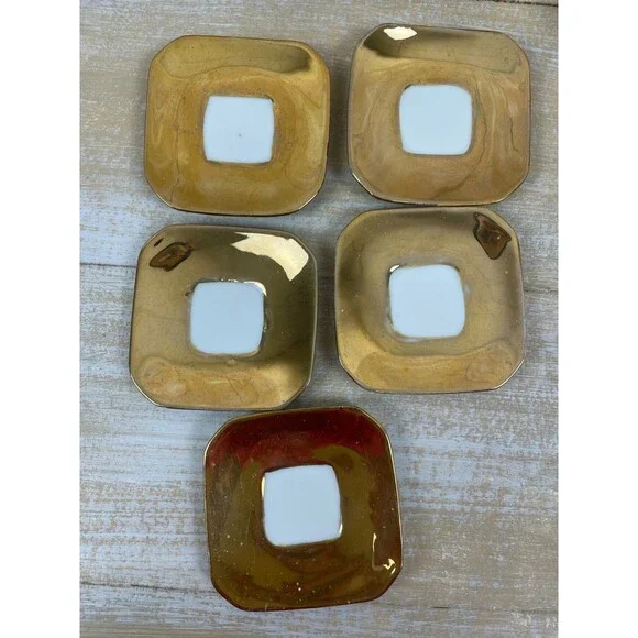 5 Bone China Gold Encrusted Floral Square Demi-Tasse Cups & Saucers Germany